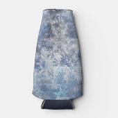 氷と雪のテクスチャ付き青いクリスマスパターン ボトルクーラー (正面)