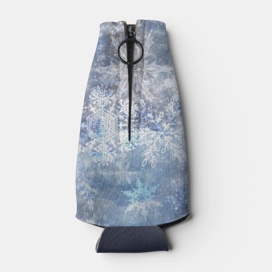 氷と雪のテクスチャ付き青いクリスマスパターン ボトルクーラー (裏面)