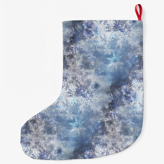 氷と雪のテクスチャ付き青いクリスマスパターン ラージクリスマスストッキング (裏面)