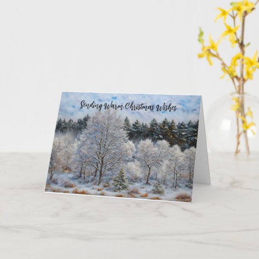 氷と雪の木の冬の休日クリスマスカード カード (黄色い花)