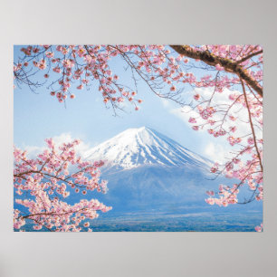 氷と雪  さくらんぼの花々富士山ジャパン ポスター