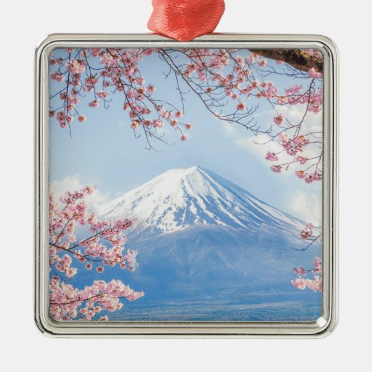 氷と雪 |さくらんぼの花々富士山ジャパン メタルオーナメント (正面)