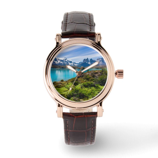 氷と雪 |チリ，パタゴニア，ペホ湖 腕時計 (正面)