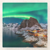 氷と雪 |ノーザンライト、ノルウェー ガラスコースター (正面)