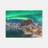 氷と雪 |ノーザンライト、ノルウェー フリースブランケット (正面(横))