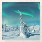 氷と雪 フィンランド，ラプランドのノーザンライト ガラスコースター (正面)