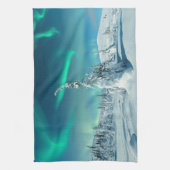 氷と雪 フィンランド，ラプランドのノーザンライト キッチンタオル (縦)