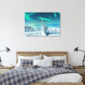 氷と雪 フィンランド，ラプランドのノーザンライト キャンバスプリント (インサイチュ (寝室))