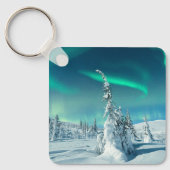 氷と雪 フィンランド，ラプランドのノーザンライト キーホルダー (正面)