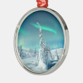 氷と雪 フィンランド,ラプランドのノーザンライト メタルオーナメント (左)