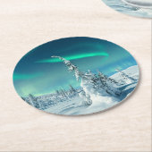 氷と雪 フィンランド,ラプランドのノーザンライト ラウンドペーパーコースター (アングル)