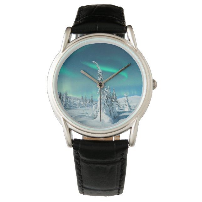 氷と雪 フィンランド，ラプランドのノーザンライト 腕時計 (正面)