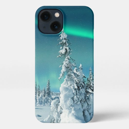氷と雪 フィンランド，ラプランドのノーザンライト iPhoneケース (裏面)