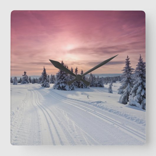 氷と雪 |リレハンメル(ノルウェー) スクエア壁時計 (正面)