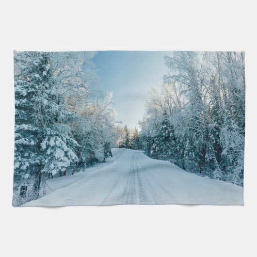 氷と雪 | 凍ってい Winter Road Russia，シベリア キッチンタオル (横)