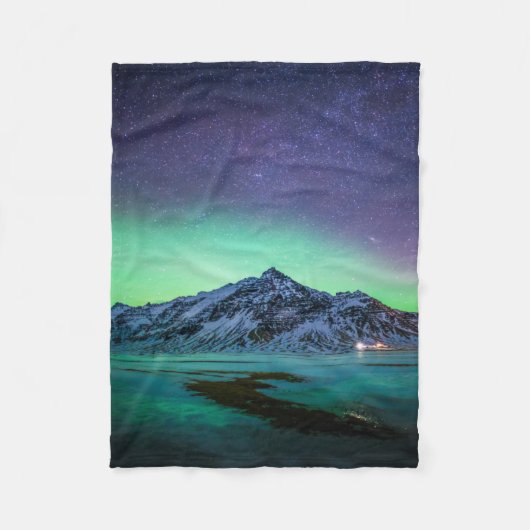 氷と雪 | Aurora Borealis Milky Wayアイスランド フリースブランケット (正面)