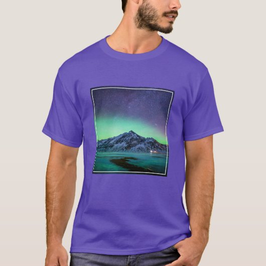 氷と雪 | Aurora Borealis Milky Wayアイスランド Tシャツ (正面)