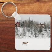 氷と雪 Deer in Snow Quebec,カナダ キーホルダー (正面)