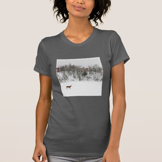 氷と雪 Deer in Snow Quebec，カナダ Tシャツ (正面)