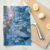 氷と雪 | Graubunden, Engadin，スイス キッチンタオル (四つ折り)