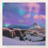 氷と雪 | Northern Lights, Kirkjufall Mountain ガラスコースター (正面)