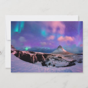 氷と雪 Northern Lights, Kirkjufall Mountain サンキューカード