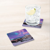 氷と雪 | Northern Lights, Kirkjufall Mountain スクエアペーパーコースター (インサイチュ)