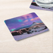 氷と雪 | Northern Lights, Kirkjufall Mountain スクエアペーパーコースター (アングル)