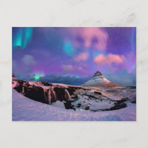 氷と雪 Northern Lights, Kirkjufall Mountain ポストカード
