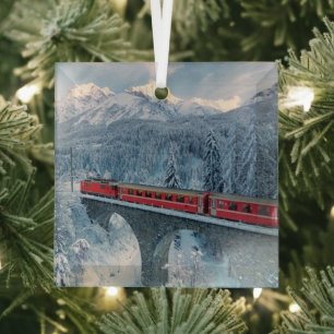 氷と雪 Red Bernina 表現 Train Switzerland Red Bernina ガラスオーナメント
