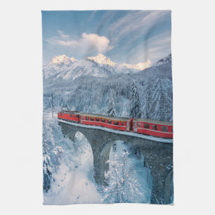 氷と雪 Red Bernina 表現 Train Switzerland Red Bernina キッチンタオル