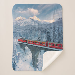 氷と雪 Red Bernina 表現 Train Switzerland Red Bernina シェルパブランケット