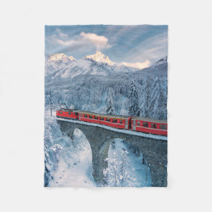 氷と雪 Red Bernina 表現 Train Switzerland Red Bernina フリースブランケット