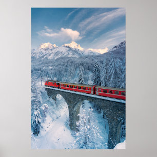 氷と雪 Red Bernina 表現 Train Switzerland Red Bernina ポスター