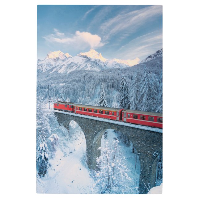 氷と雪 Red Bernina 表現 Train Switzerland | Red Bernina メタルプリント (正面)