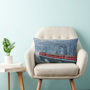 氷と雪 Red Bernina 表現 Train Switzerland Red Bernina ランバークッション