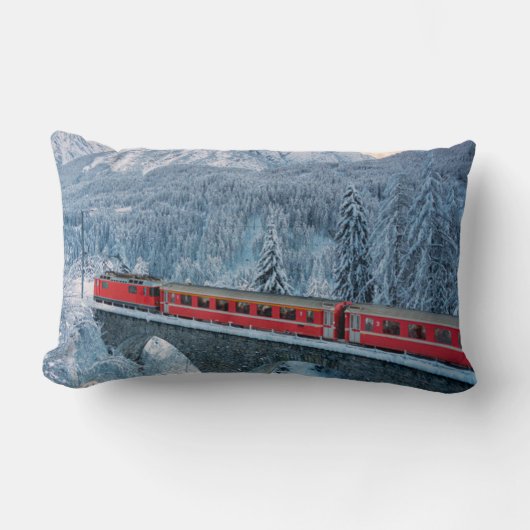氷と雪 Red Bernina 表現 Train Switzerland | Red Bernina ランバークッション (正面)