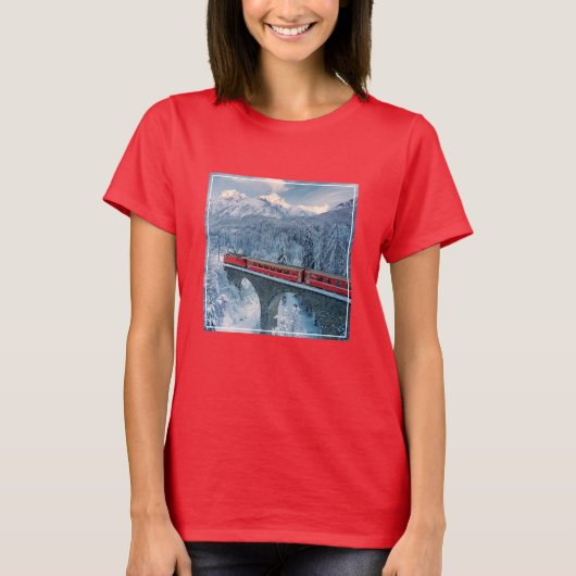氷と雪 Red Bernina 表現 Train Switzerland | Red Bernina Tシャツ (正面)