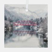氷と雪 | Red Bridge in Winter, Japan ガラスオーナメント (裏面)