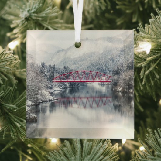 氷と雪 | Red Bridge in Winter, Japan ガラスオーナメント (インサイチュ)