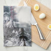 氷と雪 | Red Bridge in Winter, Japan キッチンタオル (四つ折り)
