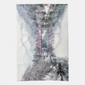 氷と雪 | Red Bridge in Winter, Japan キッチンタオル (縦)