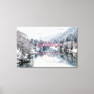 氷と雪 Red Bridge in Winter, Japan キャンバスプリント
