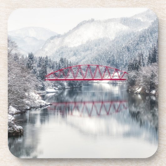 氷と雪 | Red Bridge in Winter, Japan コースター (正面)