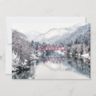 氷と雪 Red Bridge in Winter, Japan サンキューカード