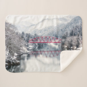 氷と雪 Red Bridge in Winter, Japan シェルパブランケット