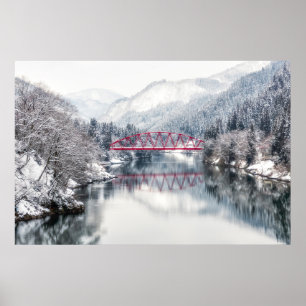 氷と雪   Red Bridge in Winter, Japan ポスター