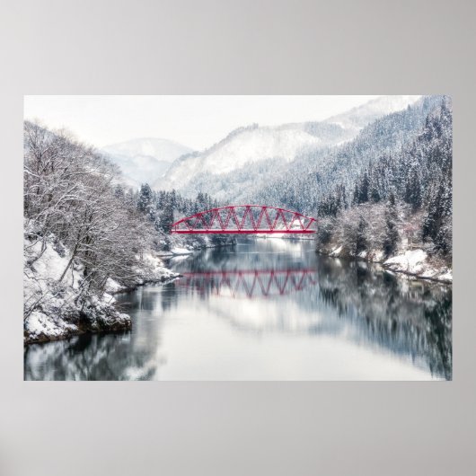 氷と雪 | Red Bridge in Winter, Japan ポスター (正面)