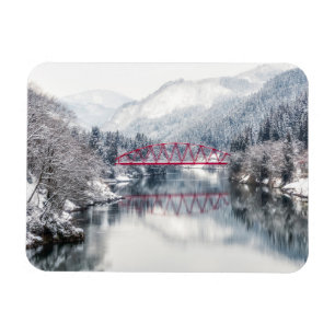 氷と雪 Red Bridge in Winter, Japan マグネット