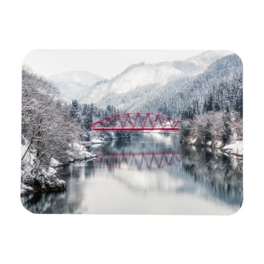 氷と雪 | Red Bridge in Winter, Japan マグネット (横)